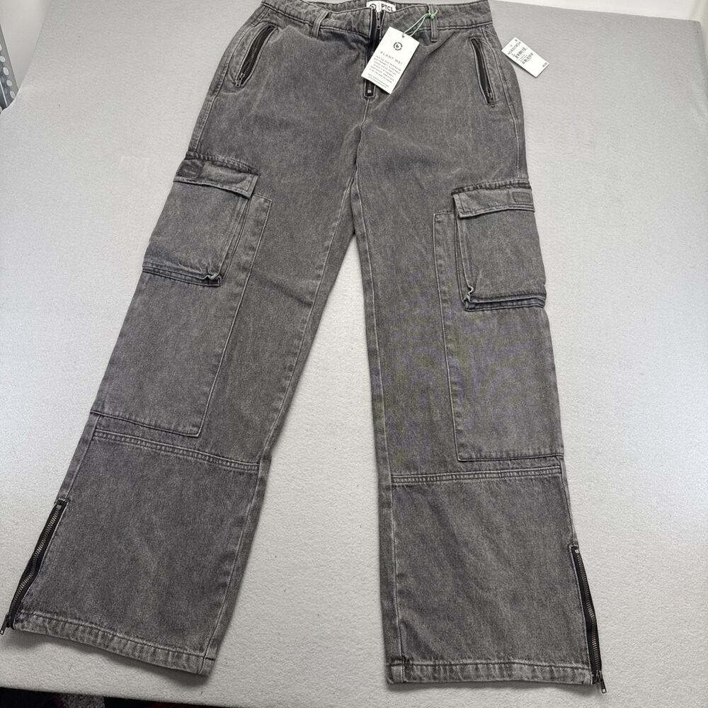 NWT PTCL Ethical Clothing Cargo Pants Size 30 Gray Acid Wash Wide Leg Streetwear